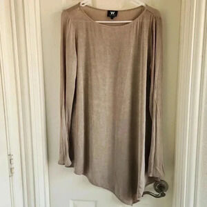 W‎ by Worth Brown Golden Asymmetrical Slinky Long Sleeve Size Medium